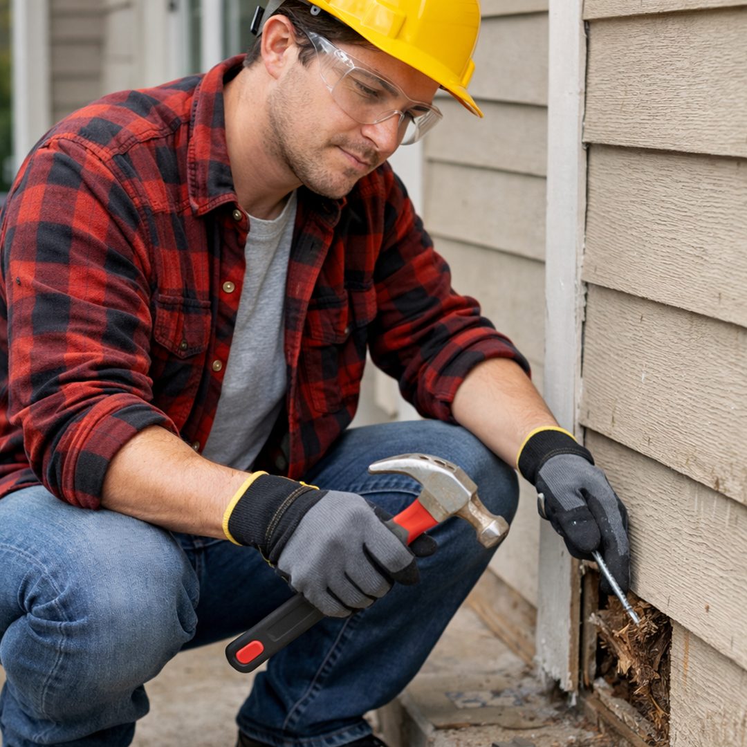 Guy Fixing the Side of a house
